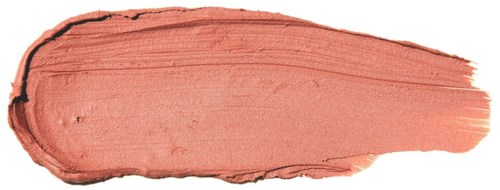 A broad, peach-colored paint stroke on a white background with a black border at the top.