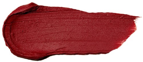 A large, bold red lipstick stain with a textured, glossy finish on a white background.