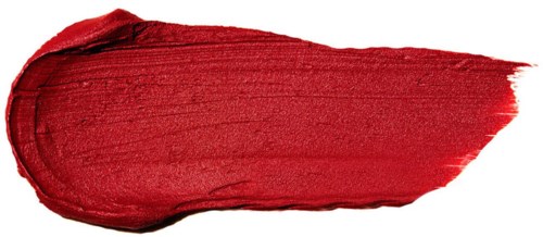 A red brush stroke on a white background, wide at one end and tapering to a point.
