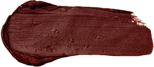 A swatch of dark red lipstick, smudged with texture, on a white background.