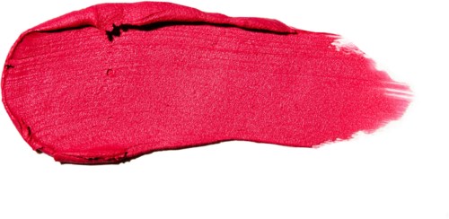 A vibrant pink lipstick smudge on a white background.