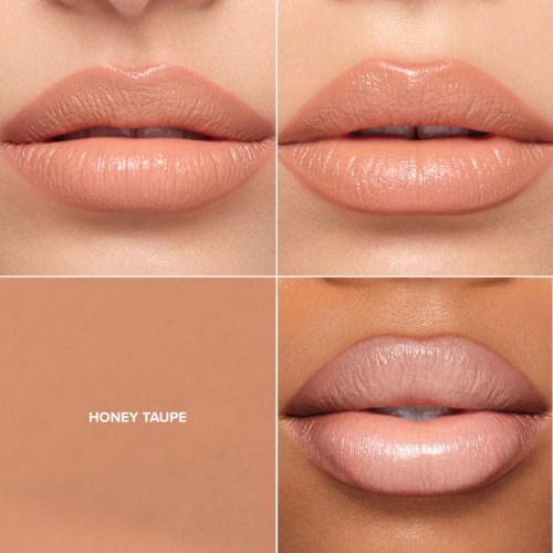 Neljän kuvan lähikuvat huulten eri väreistä 'HONEY TAUPE' -kokoelmasta.
