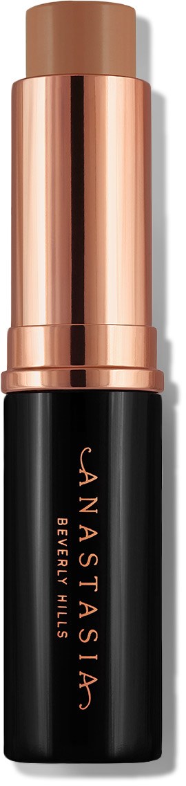 Ett svart och ros gold läppstiftsrör med märket 'Anastasia Beverly Hills' på.