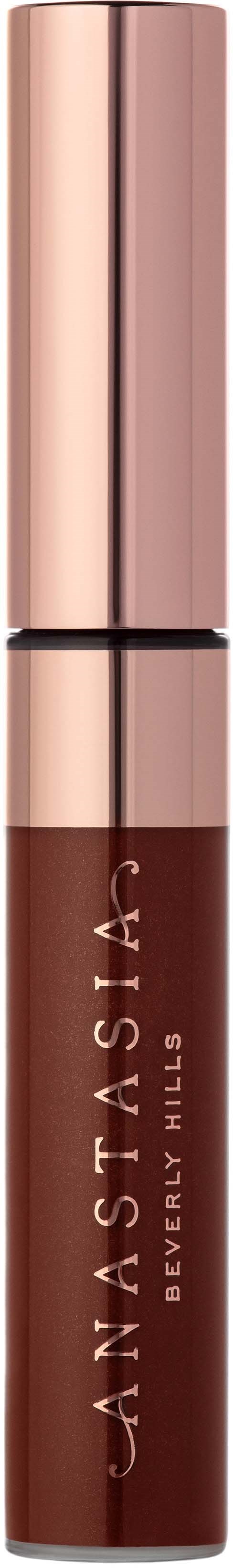 En mørkbrun flytende leppestift i en slank, rose gull tube med merkenavnet 'Anastasia Beverly Hills'.
