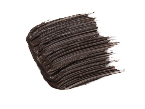 Et strøg af mørk brun eller sort maling eller makeup på en hvid baggrund.