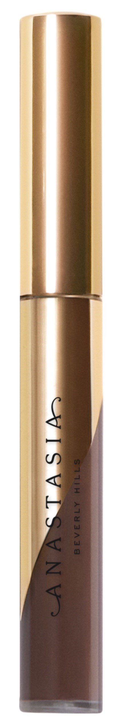 Ein Lippenglanz mit schwarz-goldener Kappe, beschriftet 'NASTASIA BEVERLY HILLS'.