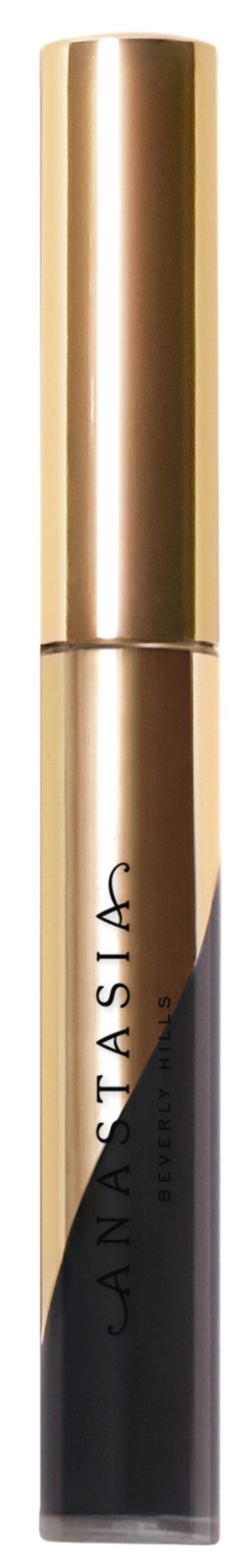 Ein Lipgloss mit Goldkappe und einem schwarzen und transparenten Behälter.