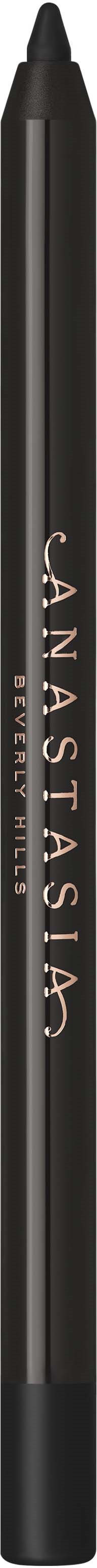 En svart eyeliner blyant med Anastasia-logo og sølvskrift, står oppreist mot en hvit bakgrunn.