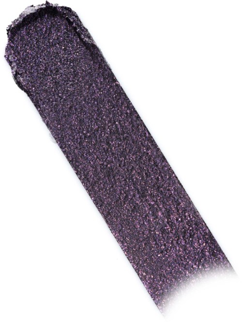Et langt, avlangt objekt dekket med skinnende lilla glitter med en ujevn kant.