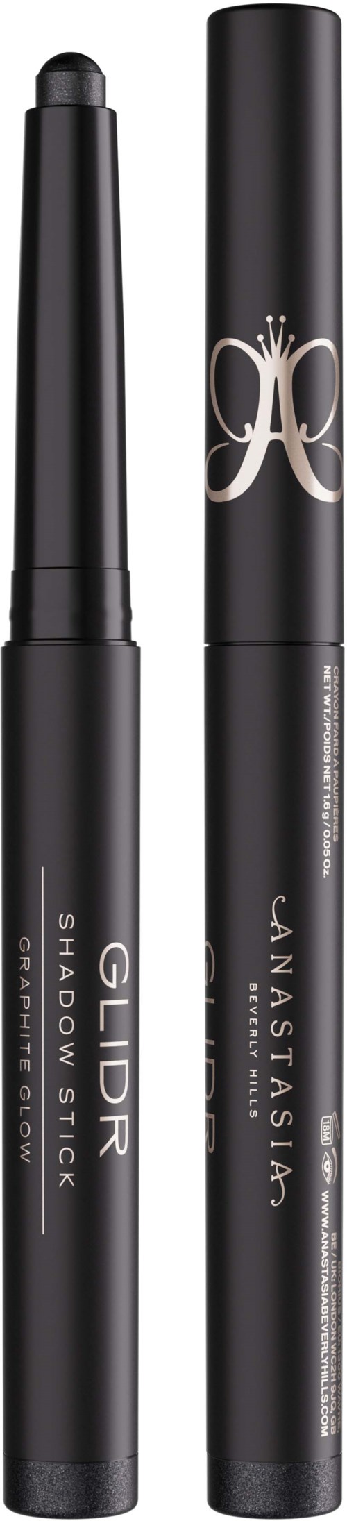 To svarte sminkestaver, en merket 'Gild Shadow Stick' og den andre med en dekorativ sølvgull logo.