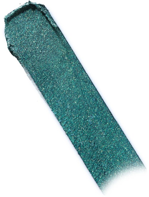 Lang, smal stripe med en glitteraktig, tealfarget overflate og mørke kanter.