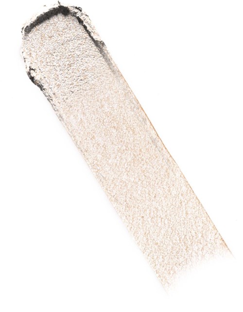 En beige sminksvamp med rund topp og flat bunn, vist opp ned.