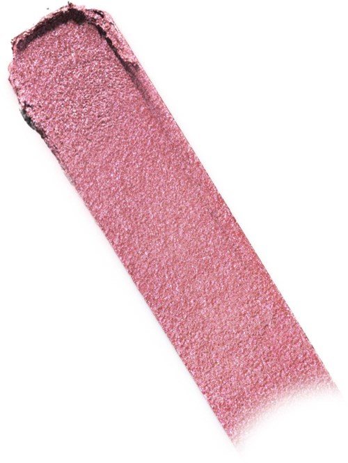 Rosa øyeskyggebasert prøve med glitteraktig overflate og avrundet kant.