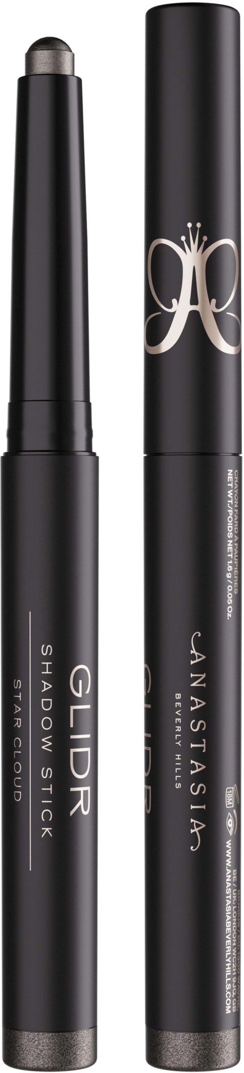 To svarte kosmetikpenner, den ene merket 'GILDAR Shadow Stick' og den andre med en logo og navnet 'JanStasiwi'.