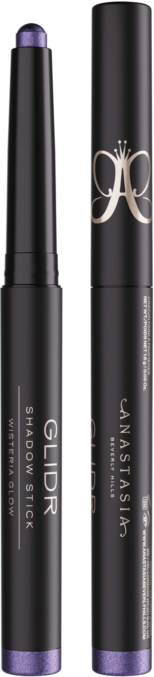 To fargerike øyeskyggeblyanter, den ene merket GLDR Shadow Stick, den andre med et dekorativt merke.