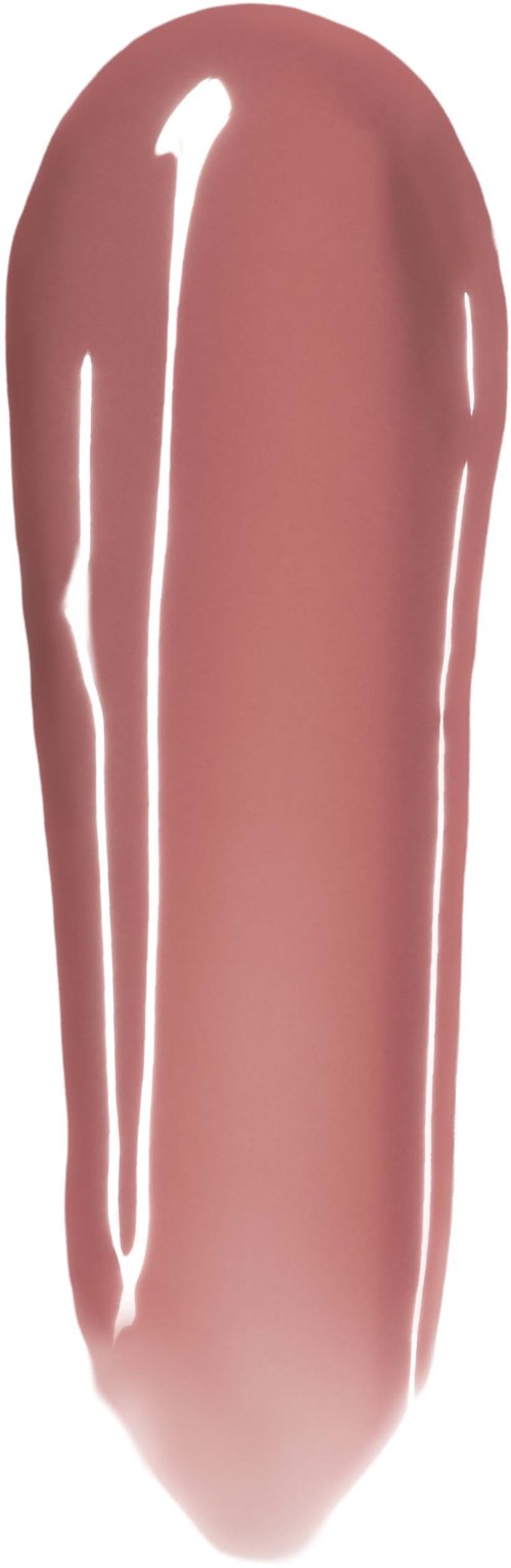 Close-up van een gladde, roze getinte lipglossapplicator met glanzende afwerking.