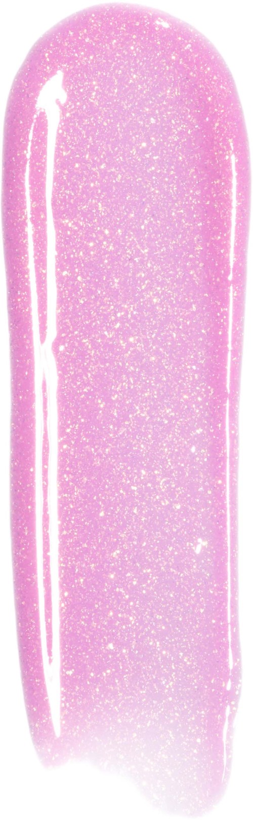 Close-up van roze nagellak met glitters en glanzende afwerking.