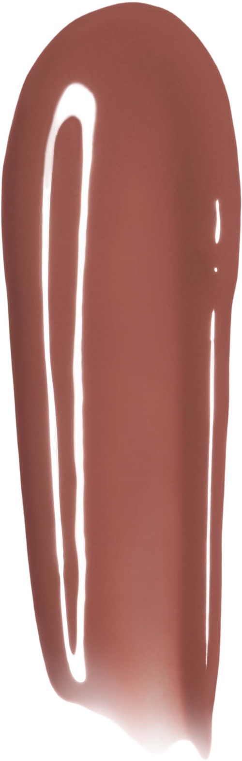 Lange glanzende streep van beige-bruin make-up of lippenstift op witte achtergrond.