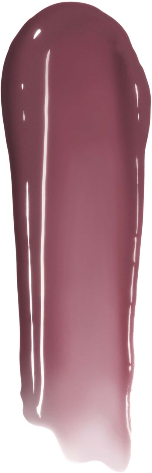 Een swatch van glanzende roze-beige nagellak op een neutrale achtergrond.