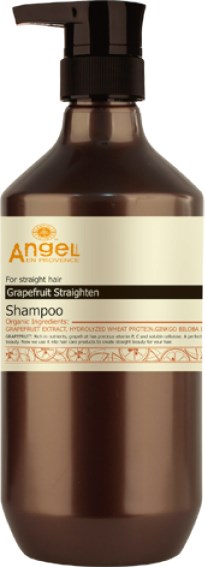 En mörkbrun flaska med svart pump, märkt för grapefrukt rätande schampo, innehåller ekologiska ingredienser.