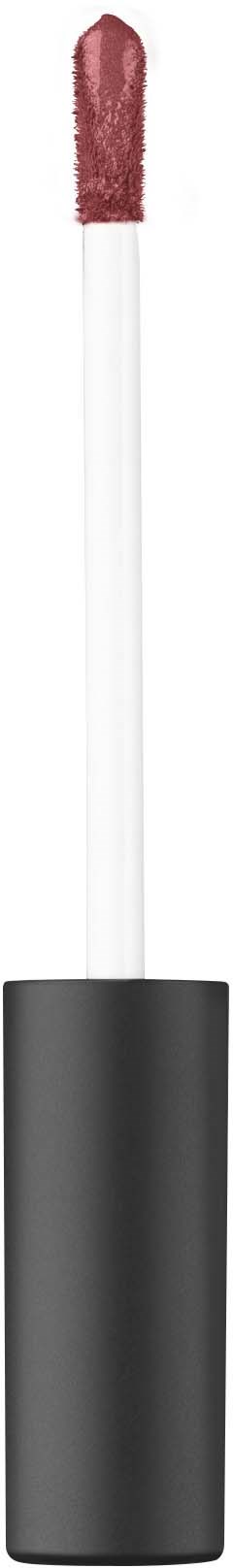 A lip gloss container with a wand, showing pinkish-brown color lipstick.