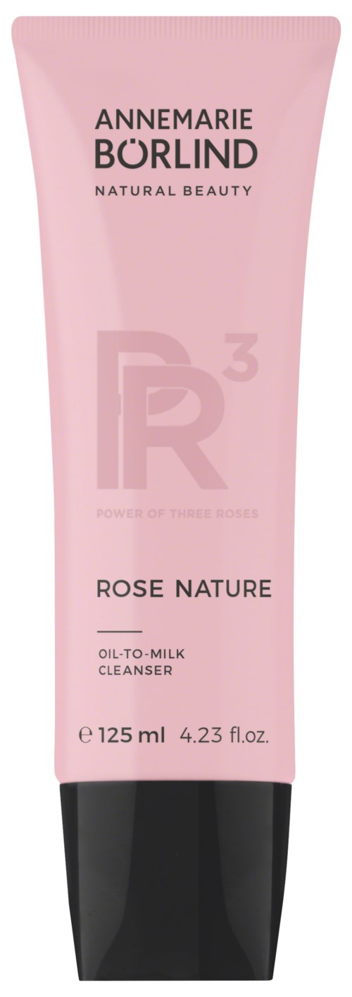 Pink tube of ANNEMARIE BÖRLIND Rose Nature Oil-to-Milk Cleanser with black cap.