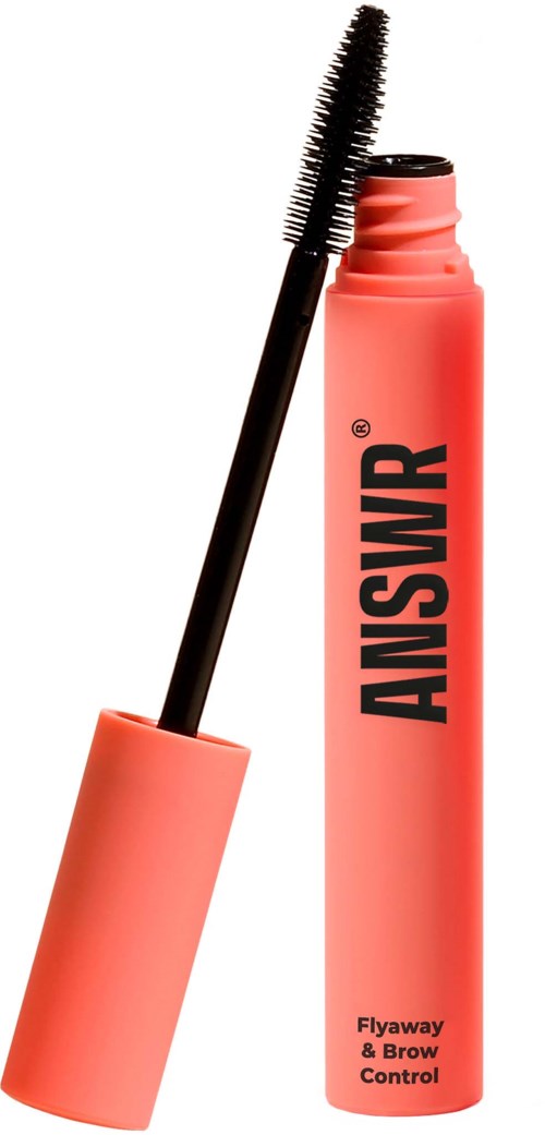 Pink mascaratub med en svart borste, märkt 'AISWIR,' som faller öppen. Fokuserar på makeupprodukt.