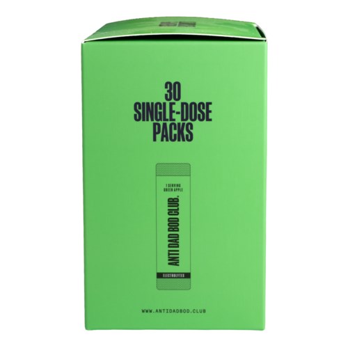 Green box with black text indicating 30 single-dose packs of Antidabood.zyk.