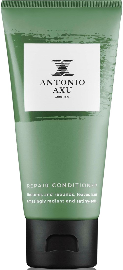 Grønn tube av Antonio Axu Repair Conditioner, gjør håret skinnende og mykt.