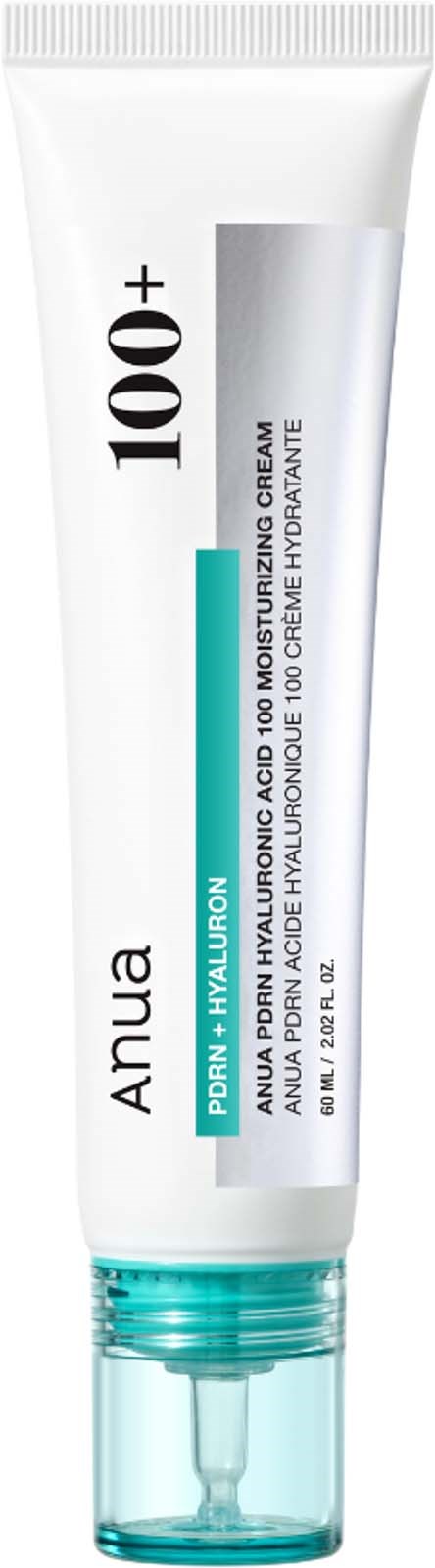 Tube med Anua Anua Peptide Ampoule Plus, en fugtighedscreme til ansigt og hudpleje, med en blågrøn hætte.