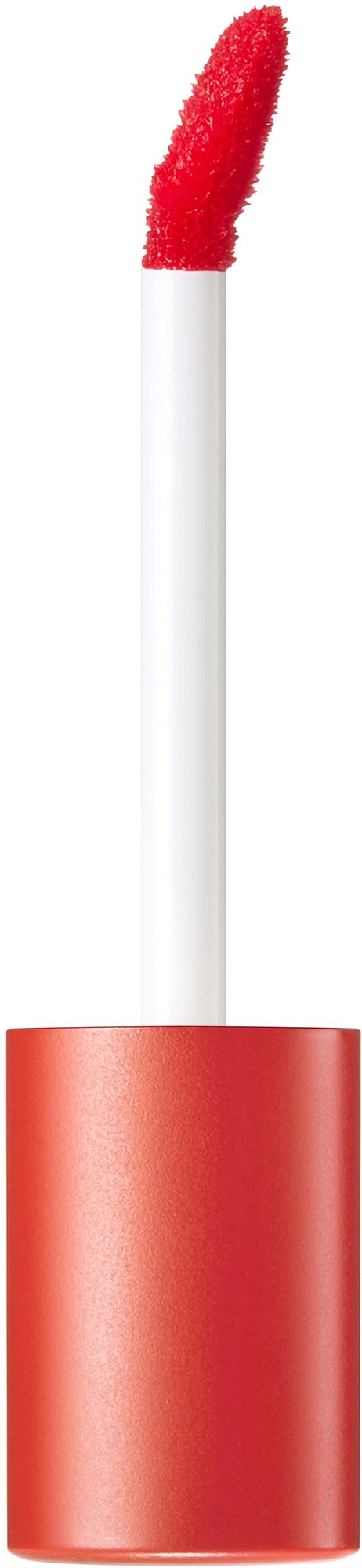 Ett läppstift med en röd, böjd applikator i ett rött rör.