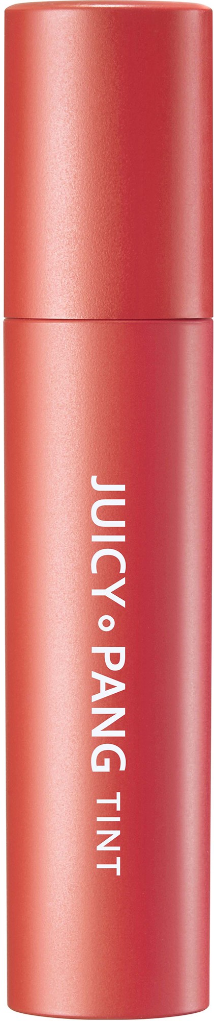 Ett rosa läppstift rör med texten 'JUICY PANG TINT' står upprätt.