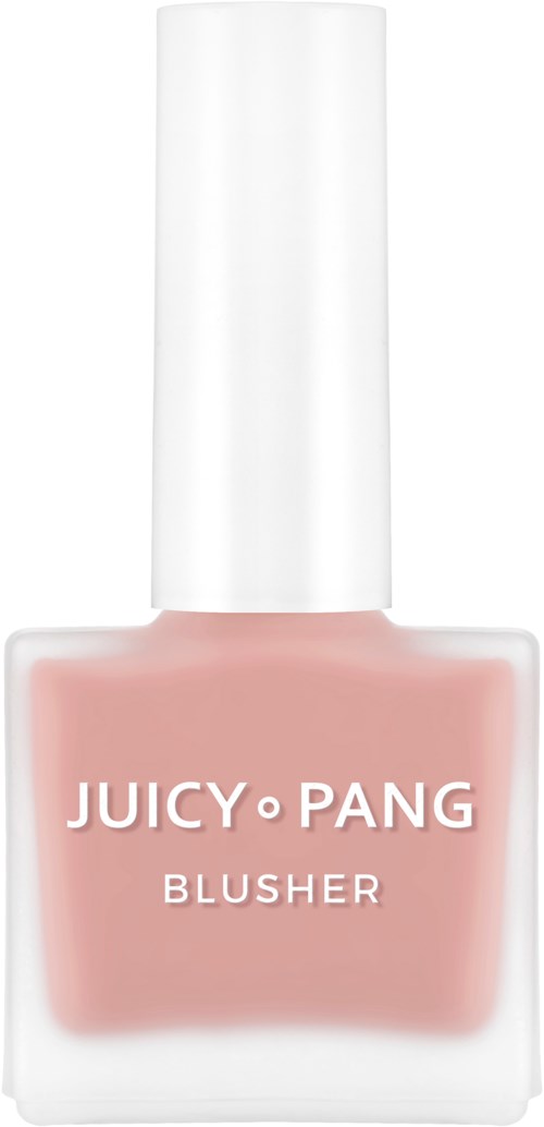 Purkki vaaleanpunaista kynsilakkaa nimeltä Juicy Pang Blusher, jossa on valkoinen korkki ja läpinäkyvä pullo.