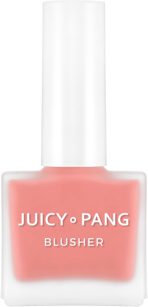 Vaaleanpunainen kynsilakkapullo, jossa valkoinen korkki ja etiketti "Juicy Pang Blusher."