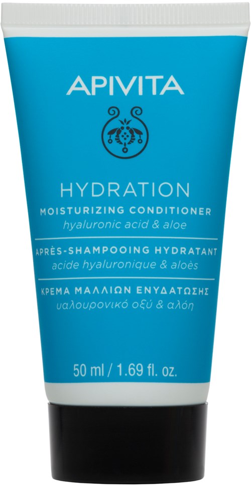 Blå tube av APIVITA Hydration fuktighetsgivende balsam med svart lokk.
