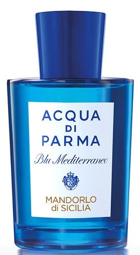 Blå flaske af Acqua di Parma Blu Mediterraneo Mandorlo di Sicilia parfume.