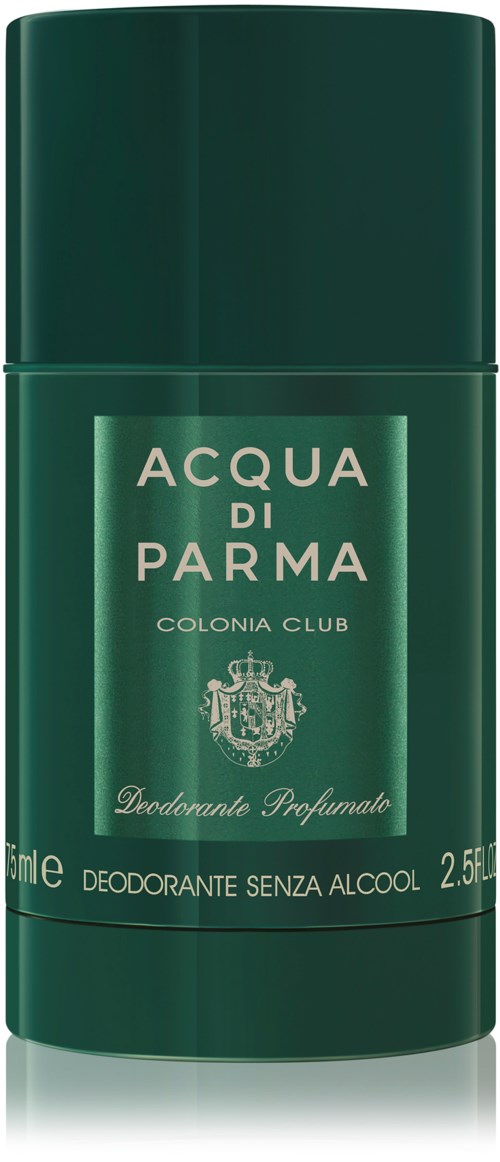 En grön flaska med Acqua di Parma Colonia Club deodorant, utan alkohol och med lock.