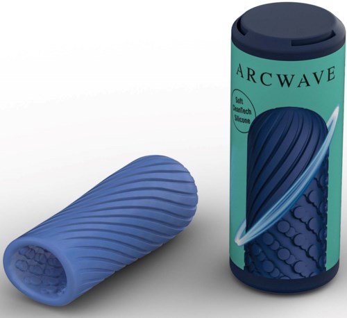 A cylindrical container labeled "ARCWAVE" and a blue textured silicone grip or sleeve.