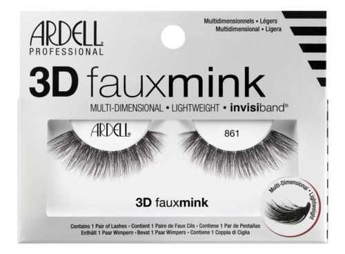 Dies ist die Verpackung für Ardell 3D Faux Mink Fake Wimpern, zeigt ein Paar lange, dichte und flauschige Wimpern.