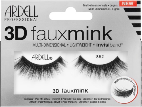 Verpakking van ARDELL professional 3D faux mink wimpers in zwart, gelabeld als lichtgewicht, multi-dimensionaal en nieuw.
