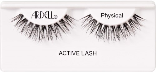 Falsche Wimpern in einer weißen Schachtel mit der Aufschrift 'ARDELL' und 'Physical'. Sie sind lang und dicht mit vielen Strähnen.