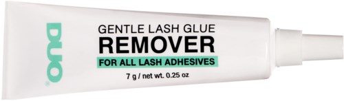 Eine Tube mit Wimpernkleber-Entferner, für alle Wimpernkleber, mit weißer Düse, schwarze und grüne Schrift.