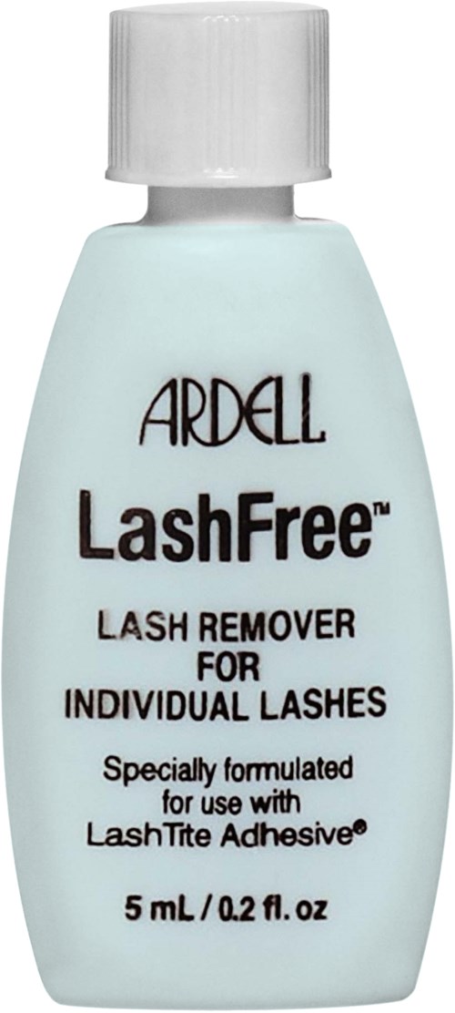 En liten vit flaska märkt Ardell LashFree, en ögonfransborttagare för individuella fransar, innehållande 5 mL produkt.