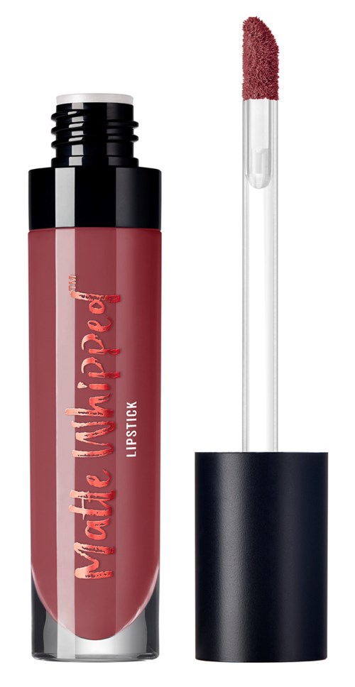 Ett rött läppglans eller läppstift med svart lock och en transparent applikator.