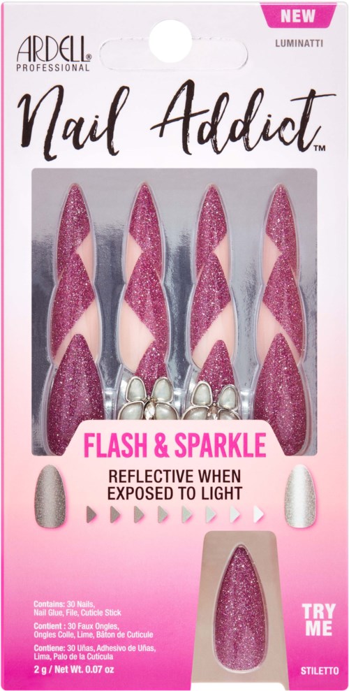 Satz mit pinkfarbenen Glitzernagelspitzen mit Perlendekorationen, für Nägel.