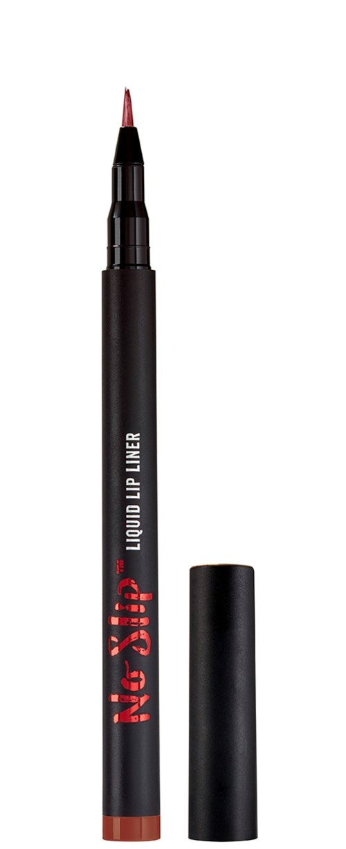 En svart flytende leppeblyant med rød spiss, merket "Liquid Lip Liner" og "NIGHT LIFE."