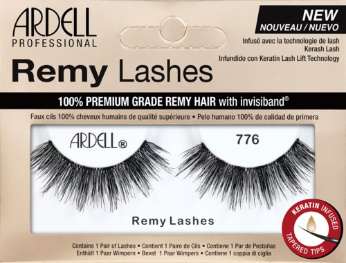 Doosje met Ardell Remy Wimpers met zwarte en witte verpakking, toont nep wimperontwerp, merknaam en productgegevens.