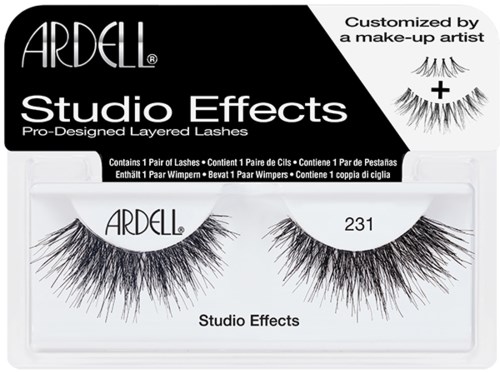 Svartvitt förpackning för konstgjorda ögonfransar, märkt Ardell Studio Effects med modellnummer 231.