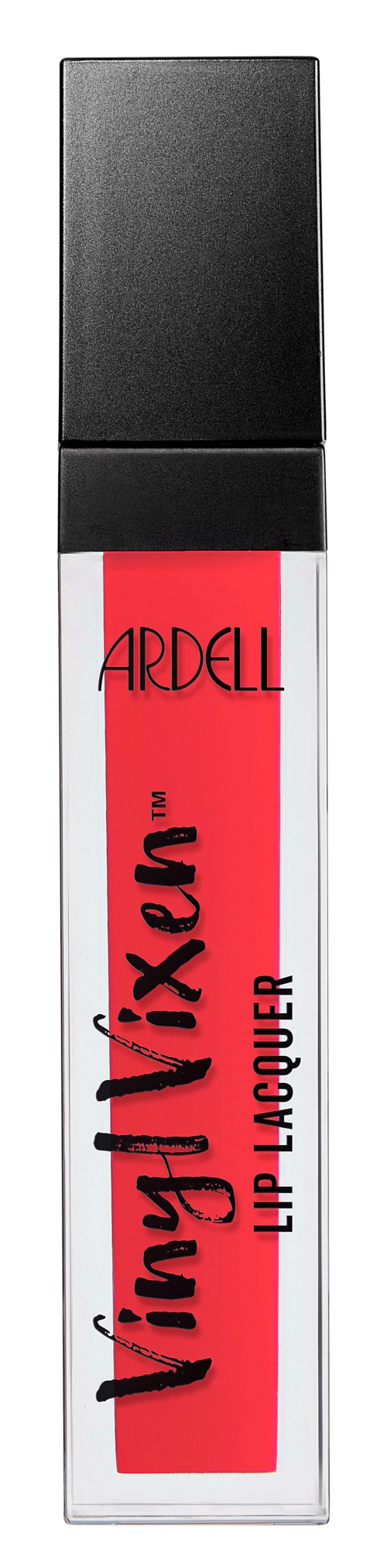 En leppe-lakkrør med svart lokk, rød og hvit etikett, fet tekst, og merket Ardell. Elegant design.