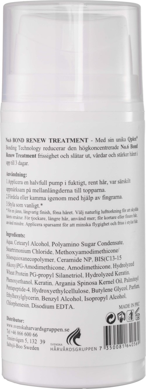 Biała butelka z napisem 'RENEW TREATMENT' i szczegółowym tekstem o składnikach i instrukcjach.